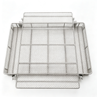 Panier en treillis métallique en acier inoxydable avec couvercle rabattable verrouillable et poignée, plateau de rangement perforé pour cuisine, stérilisation médicale et usage domestique