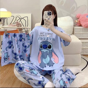 Pigiama Estivo da Donna, Set 3 Pezzi con Pantaloni a Maniche Corte, Abbigliamento da Casa Casual in Stile Coreano, Morbido e Fresco in Seta di Latte - Product Image 3