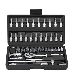 Kit multifuncional de ferramentas para reparo de carros, 46 peças, kit de chaves, conjunto de ferramentas mecânicas, chave de soquete