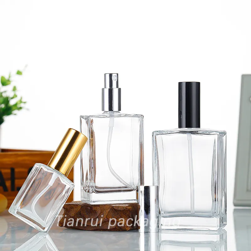 Empty 30ml 50ml 100ml Transparent Thick Bottom Fine Mist Perfume Bottles Square Glass Perfume Oil Spray Bottle