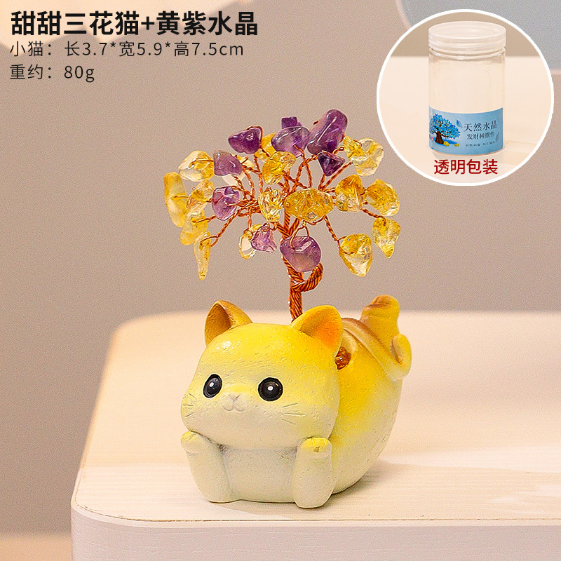 Sweet Calico Cat Crystal Tree