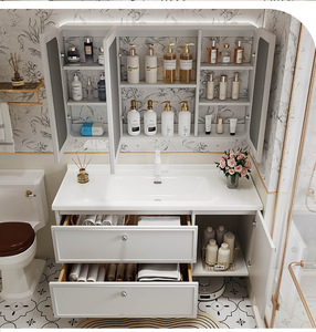 Armoire de salle de bain française combinaison chêne laque céramique bassin monobloc salle de bain lavabo lavabo évier armoire - Product Image 3