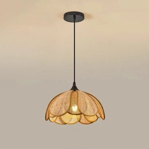Rattan Art Chandelier Round E27 <b>Led</b> <b>Light</b> Natural Wood Color Single Head Home Decor Zen Style Bedroom Tea Room Pendant <b>Light</b> - Product Image 1