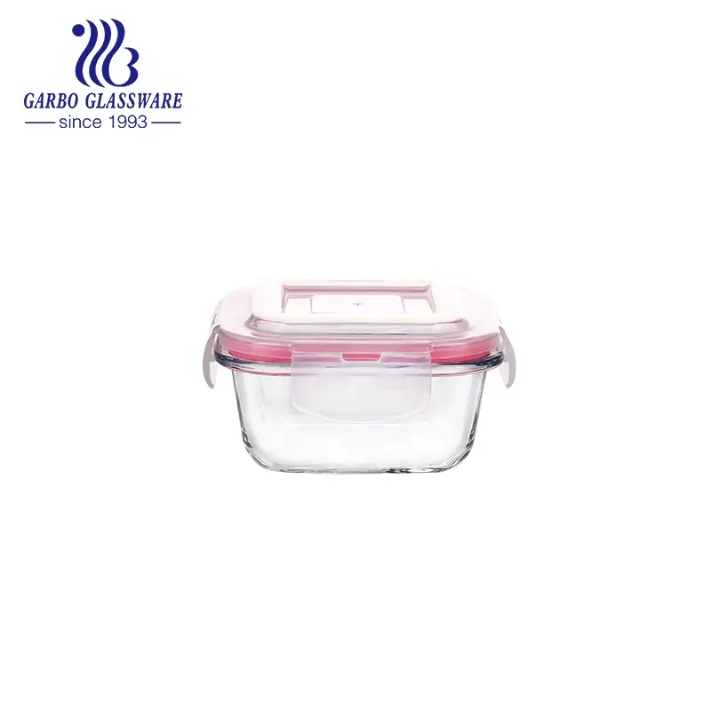 Lancheira de vidro quadrada segura para micro-ondas com alto teor de borosilicato, recipiente para alimentos de alta qualidade com tampa selada, atacado