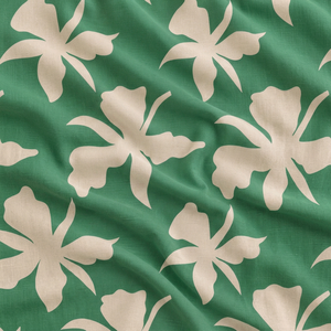 Tissu en coton biologique léger peigné à imprimé floral vert, tissé délavé pour pantalons larges décontractés d'été pour femmes - Product Image 1