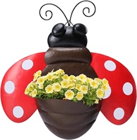 Petit pot de fleurs en métal en forme de coccinelle, à suspendre, pour l'intérieur/l'extérieur, style rustique, durable, pour la maison, le jardin, les plantes succulentes