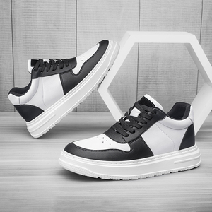 Baskets mi-montantes décontractées pour hommes avec rehaussement discret, bout rond, semelle épaisse, en cuir, pour le printemps - Product Image 3