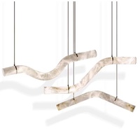 Suspension en marbre espagnol entièrement en cuivre Moderne Minimaliste Luxe Designer Restaurant Villa Modèle Chambre Longue Lumière LED