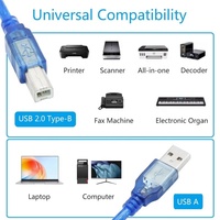 Cable de Impresora USB 2.0 a Macho B, Anillo Magnético de PVC Azul, Longitud Personalizable (1M-10M), 12 Meses de Garantía para Computadora