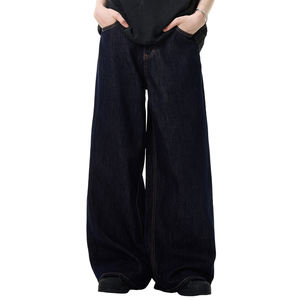 <span class=keywords><strong>Jeans</strong></span> unisexe basique ample en denim de coton bleu, style américain simple rétro, coupe droite, taille mi-haute, respirant, écologique et tendance - Product Image 5