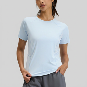 Women <b>Raglan</b> Short Sleeve Yoga T Shirt Quick Dry Breathable Mesh Back Athletic <b>Top</b> Loose Curved Hem Running Workout Active Wear - Product Image 1
