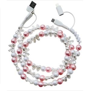 Câble USB Type-C créatif DIY perlé, chargeur de téléphone tendance avec perles nœud papillon, portable pour femmes et filles - Product Image 1