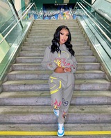 Pull à capuche pour femme, ensemble deux pièces décontracté, tenue de Sport, en velours, lettre imprimée, tendance 2020