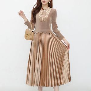 Elegante abito da donna in velluto plissettato lungo fino al pavimento autunno inverno Casual dimagrante Base cigno coniglio tinta unita Chiffon - Product Image 2