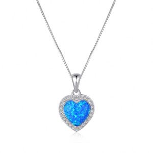 Dylam Top End Women Jewelry Diamond Gemstone Sterling Silver Zirconia Eternity Heart Shape Halo Synthetic <b>Opal</b> Pendant <b>Necklace</b> - Product Image 1