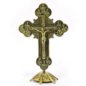 仿古银镀金金属盒红色水晶书桌装饰支架装饰艺术耶稣十字架工艺品