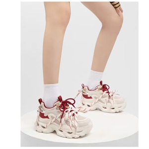 Women Autumn Mesh Rubber Chunky Platform Dad Sneakers <b>Height</b> <b>Increasing</b> Wave Sole Two Laces Breathable Casual Walking Sports - Product Image 2
