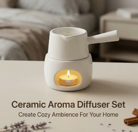 Diffuseur de cire fondue en céramique en forme de théière, ensemble cadeau blanc mat, brûleur d'huiles essentielles à bougie chauffe-plat, élégant, pour une ambiance douillette et relaxante