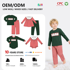 Puresun - Conjunto de <span class=keywords><strong>Ropa</strong></span> Navideña para Niños de 1 a 12 Años, 100% Algodón, Camisa Verde con Bordado de Santa Claus y Pantalones a Cuadros Rojos, Color Resistente - Product Image 1