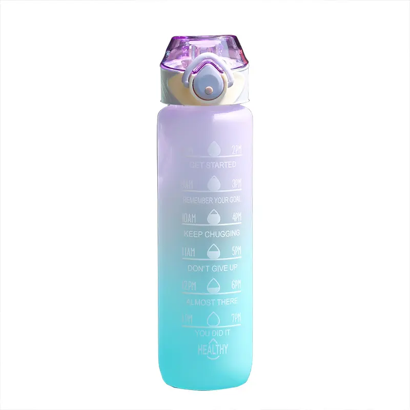 عرض خاص زجاجة مياه تحفيزية ذات سعة كبيرة بألوان متدرجة من تريتان مانعة للتسرب مع قش ووقت