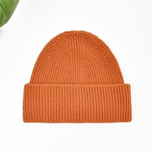 Topi Beanie Rajut Wol Bergaris Logo Kustom Uniseks Musim Dingin Mewah Topi Beanie Manset Hangat untuk Wanita Pria
