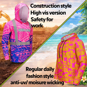 เสื้อยืดนิรภัยแขนยาวพิมพ์ลายฮาวายแบบเรืองแสงน้ำหนักเบา เสื้อทำงานก่อสร้าง เสื้อฮู้ดแบบมองเห็นได้ชัดเจน - Product Image 2