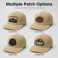 Casquette de baseball 5 panneaux en toile avec logo personnalisé en cuir, caoutchouc et chenille, fournisseur en gros OEM ODM pour l'extérieur
