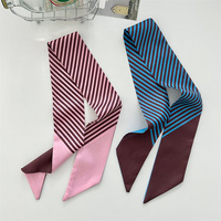 Écharpe fine rayée colorée pour femme, élégante, simple, polyvalente, attache-cheveux, petit foulard, ruban, écharpe longue en soie haut de gamme, bandeau pour cheveux
