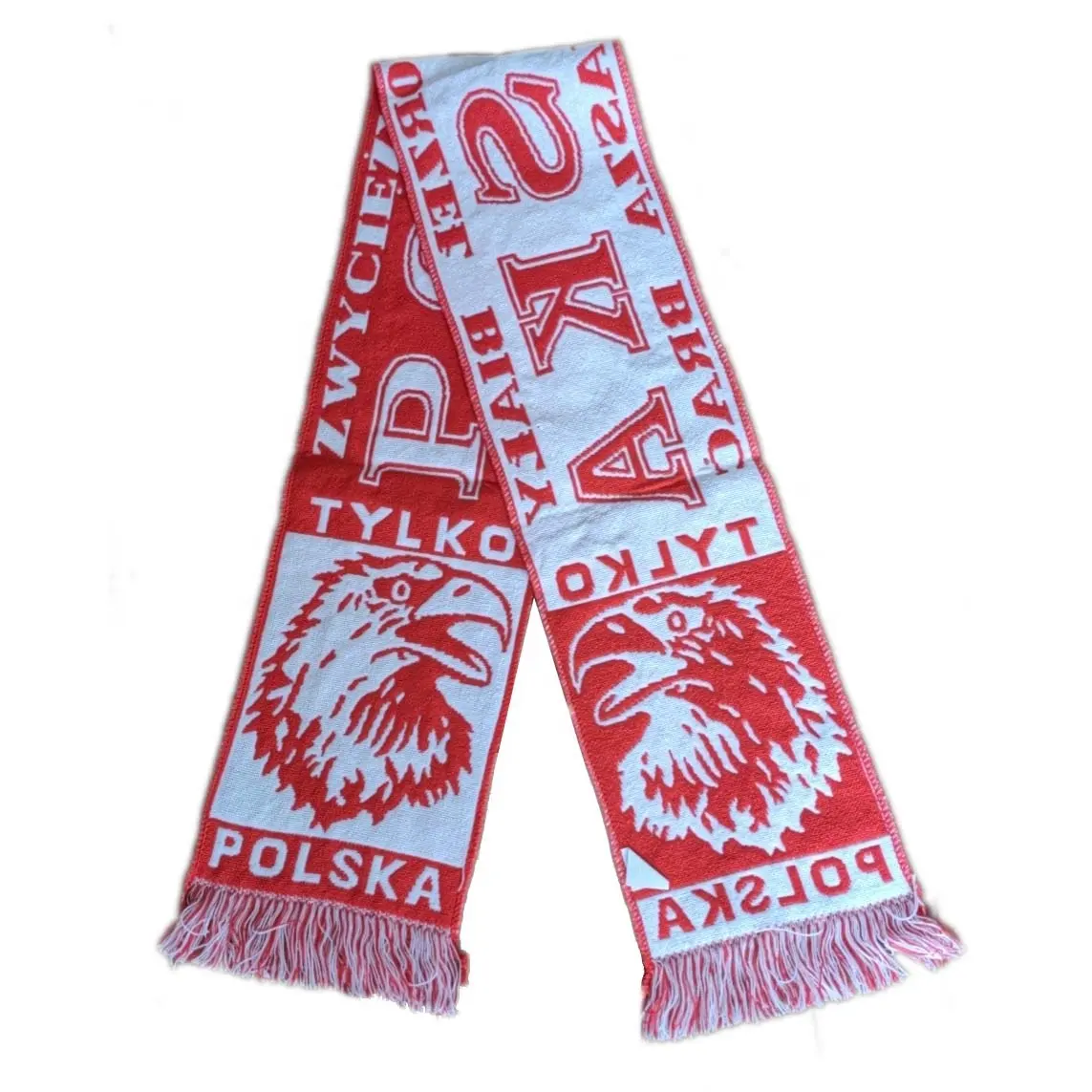 Kunden spezifisches Logo Acryl Jacquard Gestrickt Fußball Sport Team Fan Schal Polen Club Fußball Schal