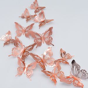 12 autocollants muraux 3D papillons dorés creux en papier de haute qualité pour chambre, salon et porche - Product Image 2