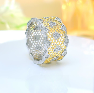 Anillo Vintage de oro de lujo de moda para mujer con encaje hueco italiano artesanía anillo ancho Simple <span class=keywords><strong>Instagram</strong></span> dedo índice - Product Image 1