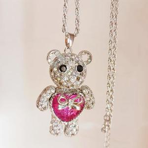 Collares de Cadena Larga con Colgante de Osito de Peluche con Corazón de Cristal Grande, Joyería de Acero Inoxidable Resistente al Agua y al Deslustre para Mujer - Product Image 5