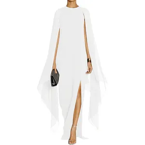 Женские элегантные вечерние платья с высоким разрезом и расклешенными рукавами, Платье макси с накидкой, 2023 блейзеры для женщин