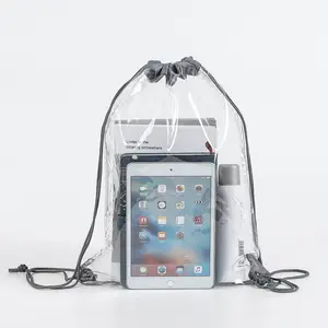 Custom Clear Swimming Beach Bagpack See Through Drawstring Backpack Made PVC transparent drawstring bag for sports cloth