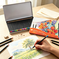 Ensemble de 36 crayons de couleur en bois, crayons de couleur de marque privée pour artistes, avec boîte en métal, pour le dessin, les portraits et la coloration pour enfants