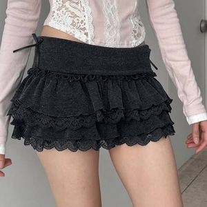 Y2K Lace Ruffle Tiered Mini <b>Skirt</b> Women <b>Low</b> <b>Waist</b> Sweet Spicy Style Slim Fit Short <b>Skirt</b> European Fashion Outfit - Product Image 1