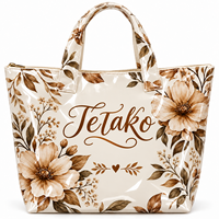 Sac fourre-tout en PVC grande capacité personnalisé, imprimé floral, pour le quotidien, les courses, les voyages, imperméable, avec fermeture éclair supérieure