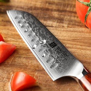 <span class=keywords><strong>Couteau</strong></span> <span class=keywords><strong>Santoku</strong></span> de cuisine professionnel XINZUO de 5 pouces, 67 couches, acier Damas 10Cr, avec manche en bois de rose - Product Image 3