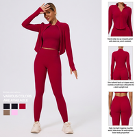 Ensemble de yoga 3 pièces pour femme : veste zippée à col rond, soutien-gorge de sport, leggings taille haute en tissu extensible ultra doux, coupe ajustée