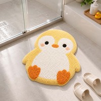 Tapis de bain floqué en forme de pingouin mignon, personnalisable, antidérapant avec support TPR, absorbant, pour salle de bain intérieure et douche