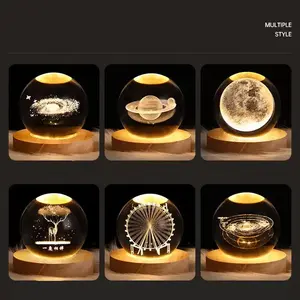 3D художественный хрустальный шар ночник светящийся хрустальный шар украшение Солнечная система светодиодные ночники настольный домашний декор