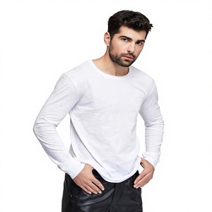 T-shirt blanc à manches courtes et col rond pour homme, coupe classique, tricoté 100 % coton, couleur unie décontractée, anti-plis, logo frontal, 220g - Product Image 1