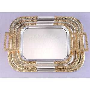 Bandeja de Servicio de Metal Dorado para Restaurante de Hotel para Catering, Bandeja de Servicio de Metal Dorado con Asa - Product Image 1