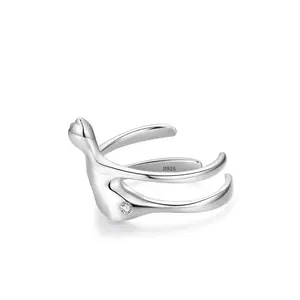 Groothandel Fijne Sieraden Uniek Ontwerp Open Ringen 925 Sterling Zilver Rhodium Vergulde Schattige Kat Open Verstelbare Ring