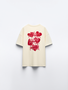 T-shirt da donna a maniche corte con stampa Amor, beige, vestibilità ampia, girocollo, top casual estivo, outfit per San Valentino - Product Image 1
