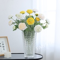 3 Têtes de Fleurs Artificielles en Soie Floquée, Ranunculus et Pivoines Réalistes Style Nordique, pour Décoration Florale Mariage, Maison, Événements et DIY