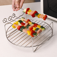 1 Ensemble de Grille de Barbecue avec Quatre Brochettes, Support Rond Multifonctionnel en Acier Inoxydable pour Friteuse à Air, Accessoires de Cuisine