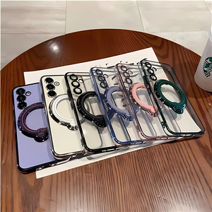 Funda Protectora para Teléfono con Soporte Magnético Transparente <span class=keywords><strong>y</strong></span> Galvanoplastia para Samsung S23 Ultra S22 Plus S20FE A54 A34 A24 A14 A52 <span class=keywords><strong>A32</strong></span> A23 A13 A12 <span class=keywords><strong>5G</strong></span> - Product Image 2