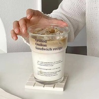 Verres à café imprimés de gobelet en verre de lait transparent à haute teneur en borosilicate de lettre Offre Spéciale