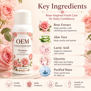 Spray désodorisant intime OEM à la rose naturelle, soin hydratant doux, pH équilibré, contrôle des odeurs, brume fraîche, spray Yoni - Product Image 2